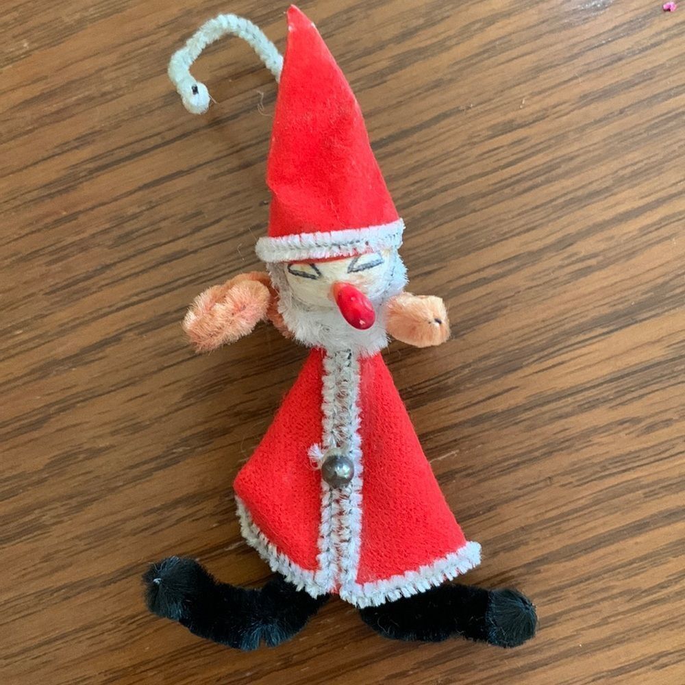 Vtg Small red felt spun head Santa Claus ornament